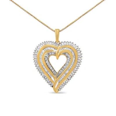 Haus Of Brilliance Silver 1 1/2 Cttw Baguette Diamond Composite Heart 18" Inch Pendant Necklace In Yellow