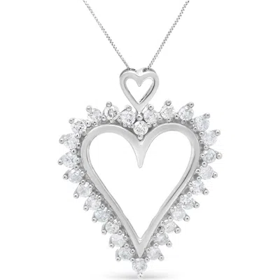 Haus Of Brilliance Silver 1 3/4 Cttw Round Diamond Lined Open Heart Pendant Necklace In White