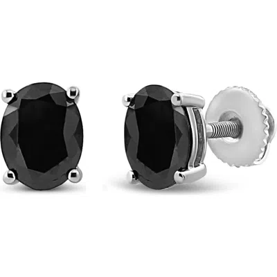 Haus Of Brilliance .925 Sterling Silver Prong Set Treated Black Oval Diamond Stud Earring In White