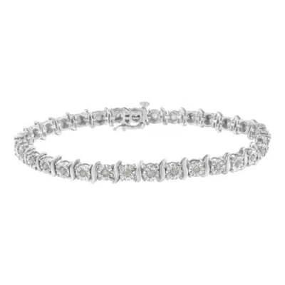 Haus Of Brilliance .925 Sterling Silver 1.0 Cttw Diamond S-curve Link Miracle-set Tennis Bracelet In Multi