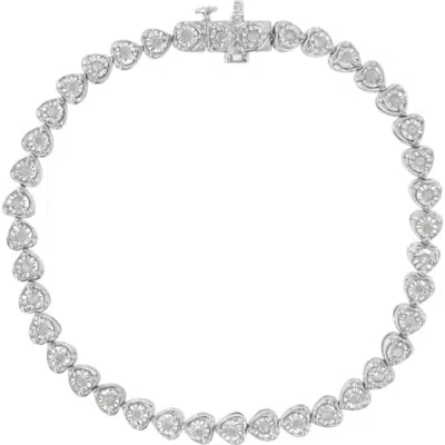 Haus Of Brilliance Silver 1.0 Cttw Miracle Set Diamond Heart-link Tennis Bracelet