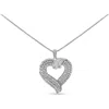 Haus Of Brilliance Silver 1.00 Cttw Baguette Diamond Composite Open Heart Pendant Necklace In Metallic
