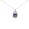 Haus Of Brilliance Silver 10x10 Mm Cushion Purple Amethyst And Diamond Accent Halo Pendant Necklace In Purple