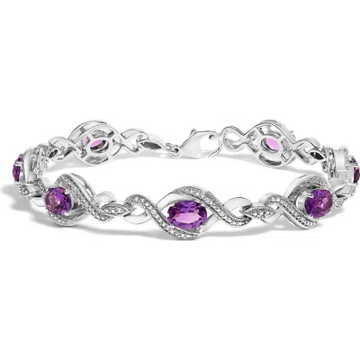 Haus Of Brilliance .925 Sterling Silver Oval Purple Amethyst And Diamond Infinity Link Bracelet In Multi