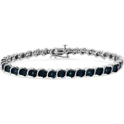 Haus Of Brilliance Silver 1/10 Cttw Treated Blue Color Diamond Miracle Plate "s" Link Tennis Bracele In White