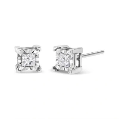 Haus Of Brilliance .925 Sterling Silver 1.0 Cttw Miracle Set Princess-cut Diamond Solitaire Stud Ear In White