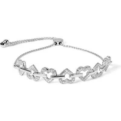 Haus Of Brilliance .925 Sterling Silver 1/2 Cttw Diamond Alternating Heart Link Adjustable Bolo Bracelet In White