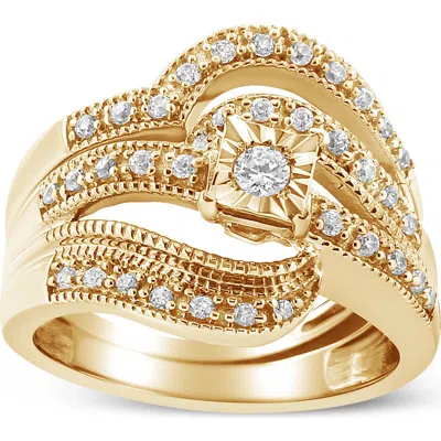 Haus Of Brilliance .925 Sterling Silver 1/3 Cttw Round Diamond Crisscross Engagement Ring Bridal Set In Yellow