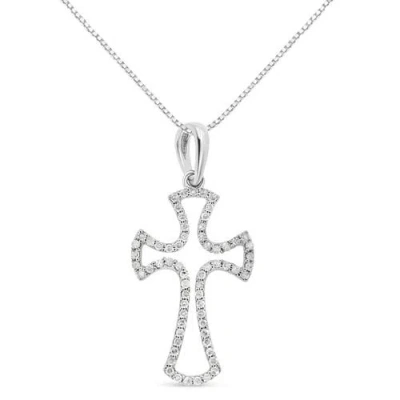 Haus Of Brilliance Silver 1/3 Cttw Diamond Framed Open Cross 18" Pendant Necklace In White