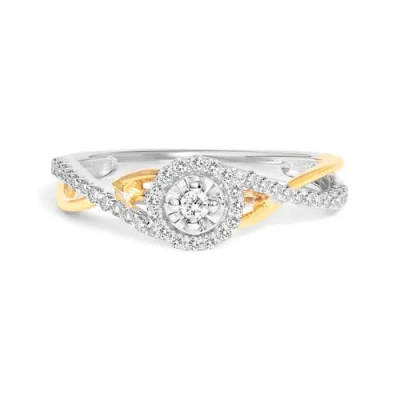 Haus Of Brilliance 14k Yellow Gold Plated .925 Sterling Silver 1/4 Cttw Diamond Bypass And Halo Promise Ring In Multi
