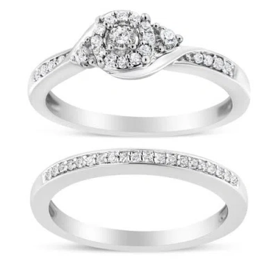 Haus Of Brilliance Silver 1/4 Cttw Diamond Halo And Swirl Engagement Ring And Wedding Band Set In White