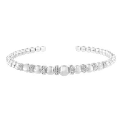 Haus Of Brilliance .925 Sterling Silver 1/4 Cttw Diamond Rondelle Graduated Ball Bead Cuff Bangle Bracelet In White