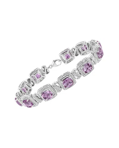 Haus Of Brilliance Silver 7x7 Mm Cushion Purple Amethyst And 1/10 Cttw Diamond Tennis Bracelet In White
