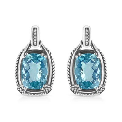 Haus Of Brilliance .925 Sterling Silver 14x10mm Cushion Cut Blue Topaz Gemstone And Diamond Accent Dangle Earring In White
