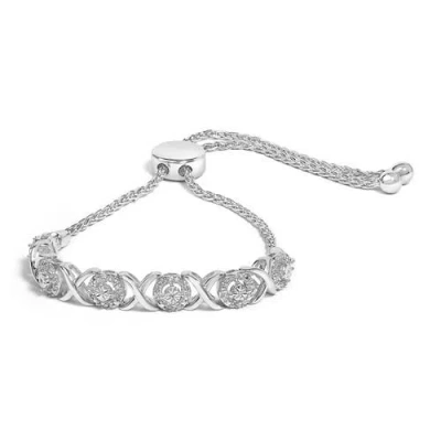 Haus Of Brilliance .925 Sterling Silver 1/6 Cttw Diamond X And O Bolo Bracelet