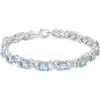Haus Of Brilliance .925 Sterling Silver 16.0 Cttw Oval Blue Topaz And Diamond Accent Tennis X Link Bracelet In Blue