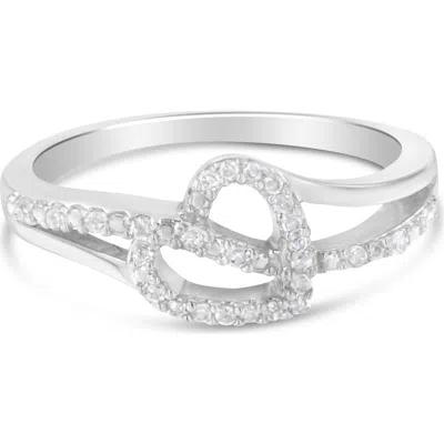 Haus Of Brilliance .925 Sterling Silver 1/8 Cttw Diamond Open Heart Leaf Curvy Bypass Accent Fashion Or Promise Ring In White