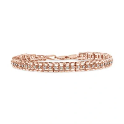 Haus Of Brilliance 10k Rose Gold Plated .925 Sterling Silver 2.0 Cttw Diamond Double-link 7" Tennis  In Pink