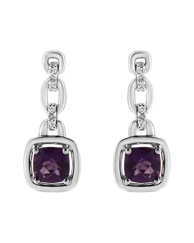 Haus Of Brilliance .925 Sterling Silver 6x6mm Cushion Shaped Natural Purple Amethyst And Diamond Accent Drop And Dangle In White