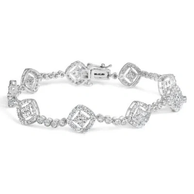 Haus Of Brilliance .925 Sterling Silver 3.0 Cttw Diamond Halo Square Shape Link Bracelet In White