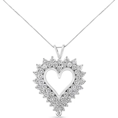 Haus Of Brilliance Silver 4 Cttw Round-cut Double Row Composite Diamond Heart Pendant Necklace In Metallic