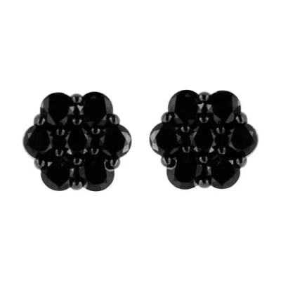 Haus Of Brilliance .925 Sterling Silver Prong Set Round-cut Treated Colored Diamond Floral Cluster Stud Earring In Multi