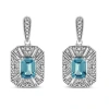 Haus Of Brilliance Silver 5mm Blue Topaz And Diamond Dangle Earrings In Metallic