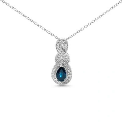 Haus Of Brilliance Silver 6x4mm Pear Sapphire And Diamond Accent Infinity Drop Pendant Necklace In Metallic