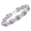 Haus Of Brilliance Silver 7x7 Mm Cushion Purple Amethyst And 1/10 Cttw Diamond Tennis Bracelet In White