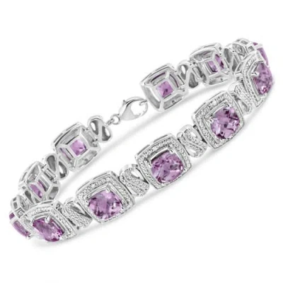 Haus Of Brilliance Silver 7x7 Mm Cushion Purple Amethyst And 1/10 Cttw Diamond Tennis Bracelet In White