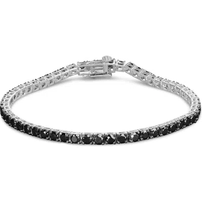 Haus Of Brilliance .925 Sterling Silver 4-prong Set Treated Black Round-cut Diamond Classic Tennis Bracelet In White