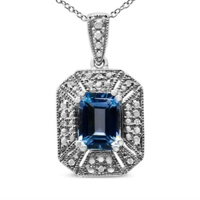 Haus Of Brilliance Silver Blue Topaz And Diamond Accent Art Deco Style Pendant Necklace In Brown
