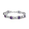 Haus Of Brilliance Silver Cushion-cut Purple Amethyst & Diamond Vintage Halo Link Bracelet In Purple