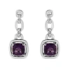 Haus Of Brilliance .925 Sterling Silver 6x6mm Cushion Shaped Natural Purple Amethyst And Diamond Accent Drop And Dangle In Purple