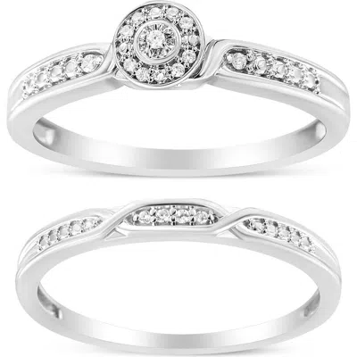 Haus Of Brilliance Silver Diamond Accent Frame Twist Shank Bridal Set Ring And Band In White