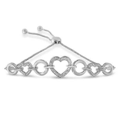 Haus Of Brilliance Silver Diamond Accent Interlinking Triple Heart Adjustable Bolo Bracelet In White