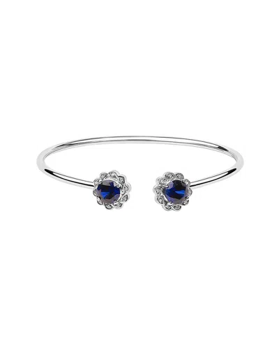 Haus Of Brilliance Sterling Silver Diamond Accent Created Blue Sapphire Floral Design Bangle Bracelet In Metallic