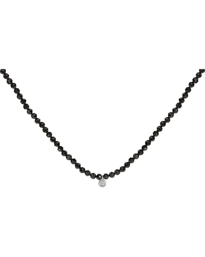Haus Of Brilliance Sterling Silver Diamond Accent Black Spinel Bead Station Necklace