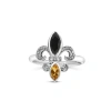 Haus Of Brilliance Silver Onyx, Citrine And Diamond Accent Fleur De Lis Ring In Metallic