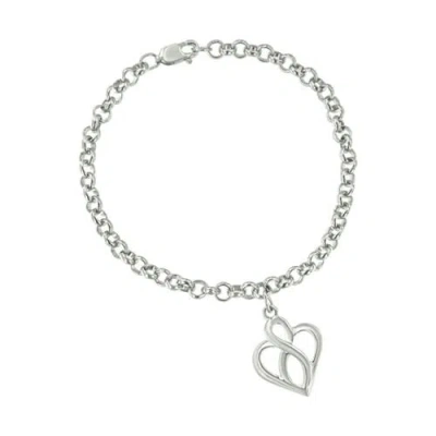 Haus Of Brilliance .925 Sterling Silver Open Heart With Center Vertical Infinity Chain Charm Bracelet In Metallic