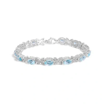 HAUS OF BRILLIANCE HAUS OF BRILLIANCE SILVER OVAL BLUE TOPAZ DIAMOND BUTTERFLY LINK BRACELET
