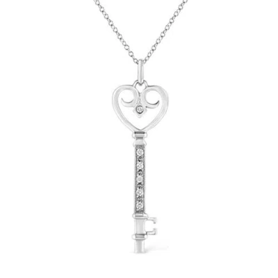 Haus Of Brilliance Silver Pave And Bezel-set Diamond Accent Key Heart And Lock Pendant Necklace In Gold