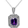 Haus Of Brilliance Silver Purple Amethyst And Diamond Accent Art Deco Style Pendant Necklace In Metallic