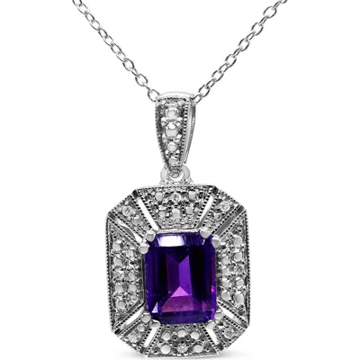Haus Of Brilliance Silver Purple Amethyst And Diamond Accent Art Deco Style Pendant Necklace In Metallic