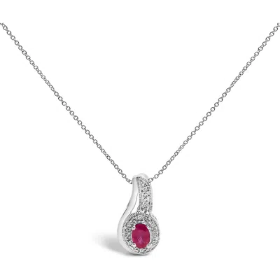 Haus Of Brilliance .925 Sterling Silver Red Ruby And Diamond Accent Milgrain Swirl Pendant Necklace In Metallic