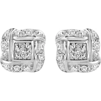 Haus Of Brilliance Silver Round Diamond Square Stud Earrings In White