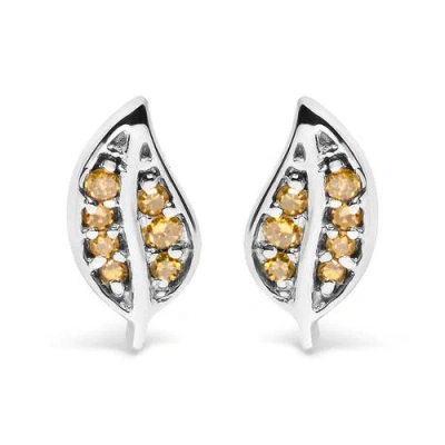 Haus Of Brilliance Silver Yellow Diamond Accent Leaf Stud Earrings In White