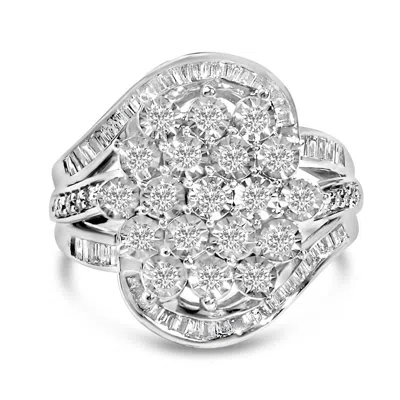 Haus Of Brilliance Sterling Silver 1.0 Cttw Diamond Swirl Cluster Cocktail Ring In Metallic