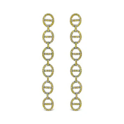 Haus Of Brilliance Sterling Silver 1.0 Cttw Yellow Diamond Linked Circle Drop Earrings In Orange
