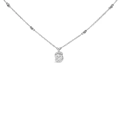 Haus Of Brilliance Sterling Silver 1.00 Cttw Lab Grown Diamond Oval Halo Pendant Bezel Station Necklace In Metallic